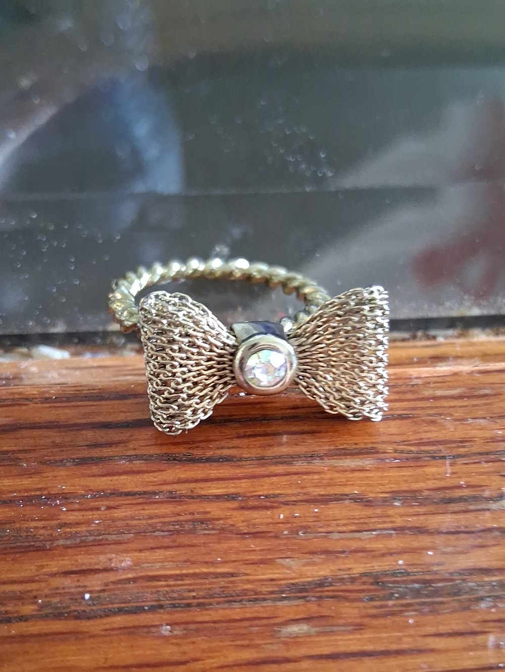 Sarah Cavender Metalworks Gold Bow Ring with Clear Stone Sell As It Is